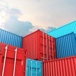 Stack of containers box, Cargo freight ship for import export logistics 3D rendering