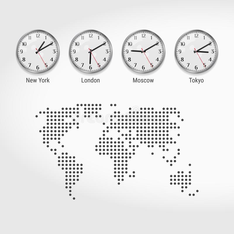 relojes-de-las-zonas-hora-mundial-actual-en-ciudades-famosas-local-todo-el-mundo-mapa-punteado-del-arte-vector-120103541